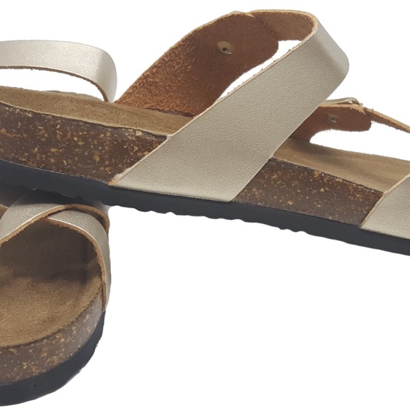 Gold Faux Leather Toe Wrap Birk Buckle Sandals - Picture 5 of 5